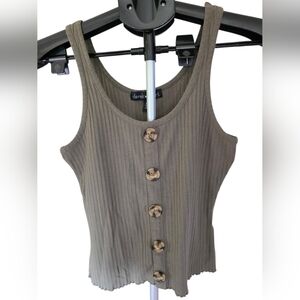 Derek Heart Ribbed Button Front Tank Top Olive Green Sleeveless Knit Size L